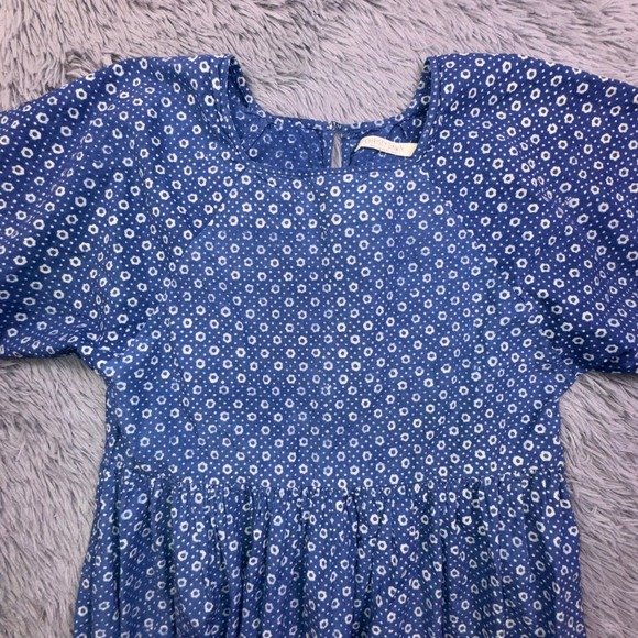 Christy Dawn Theo Dress Womens Small Blue Indigo Petunia Dot Midi Tiered Cottage - Picture 13 of 16